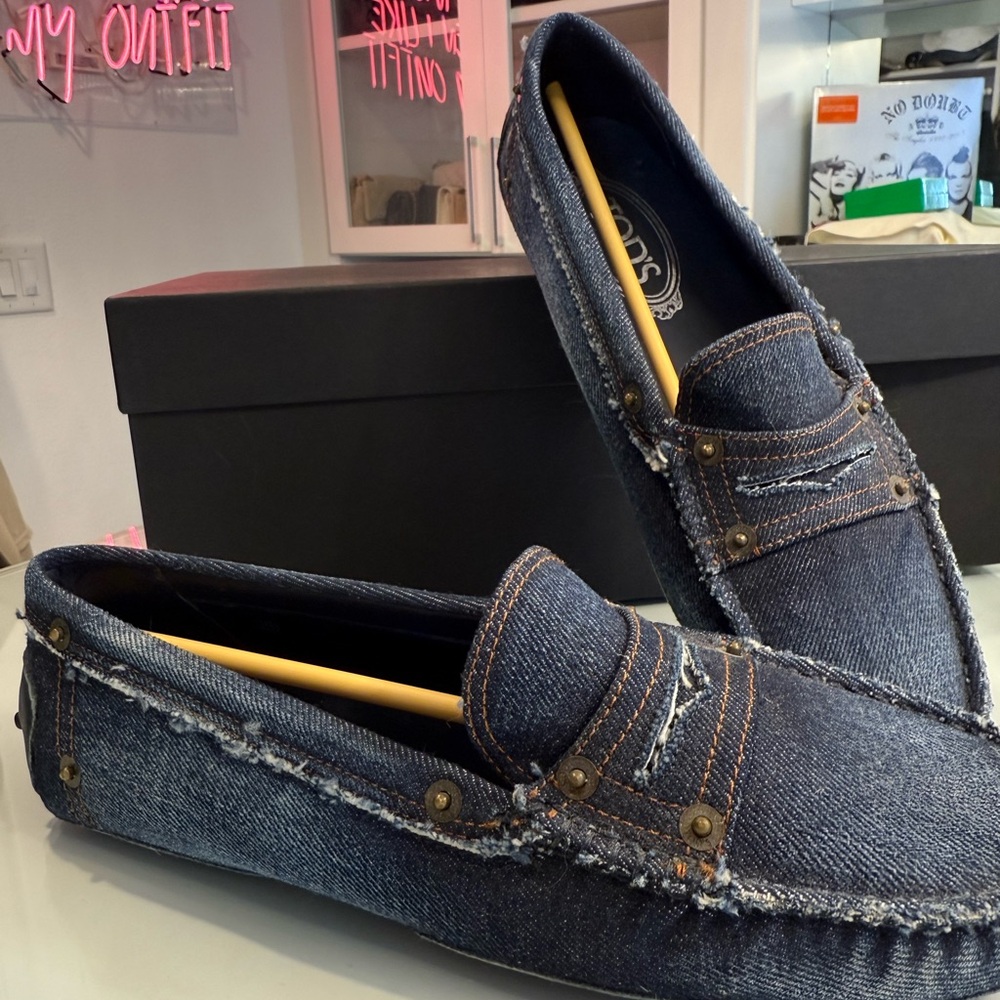 Tod’s Gommino Denim Loafers with Distressed Detailing